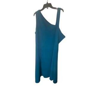 H By Halston Sz 2X Petite Asymmetrical Strap Midi Dress Teal Blue Cocktail Party